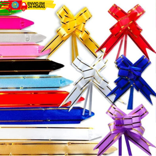 Kit 10 Laços Mágicos De Fita Para Presentes 12mm Com Filete Dourado em Oferta na Shopee