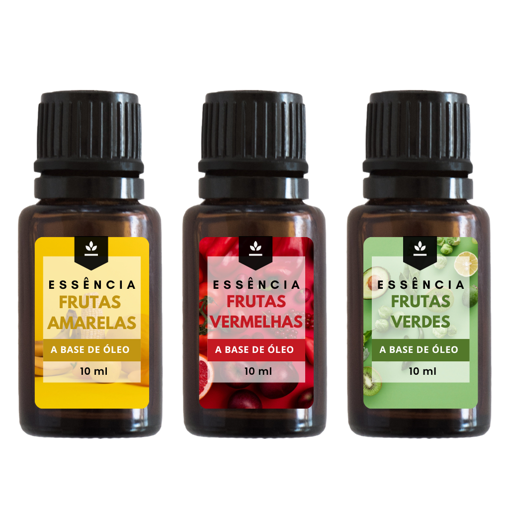 Essência Frutas Vermelhas, Frutas Verdes e Frutas Amarelas 10ml Super Concentradas - Kit 03 Unidades