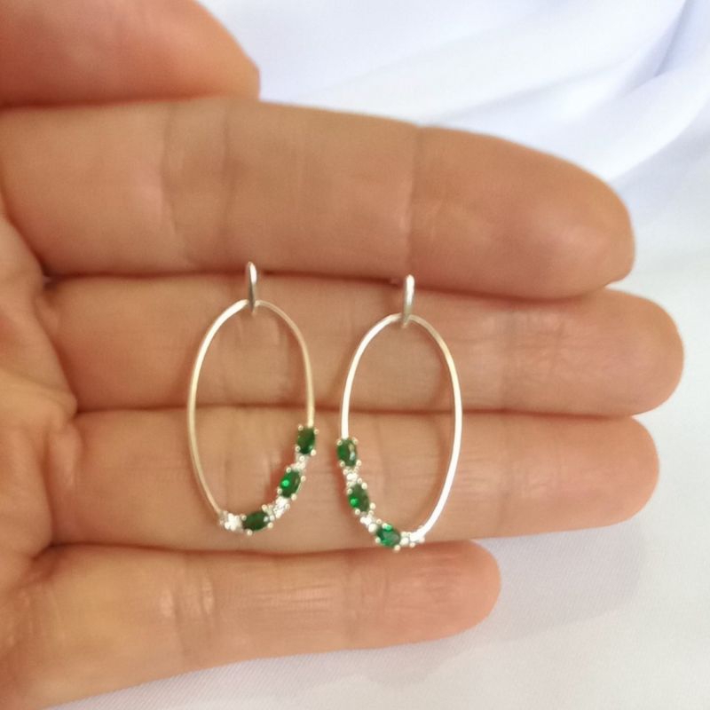 Brinco feminino de prata 925 Brinco oval Brinco gota Brinco verde Brinco prata 925 legítima Brinco gota em prata  Brinco feminino  prata .