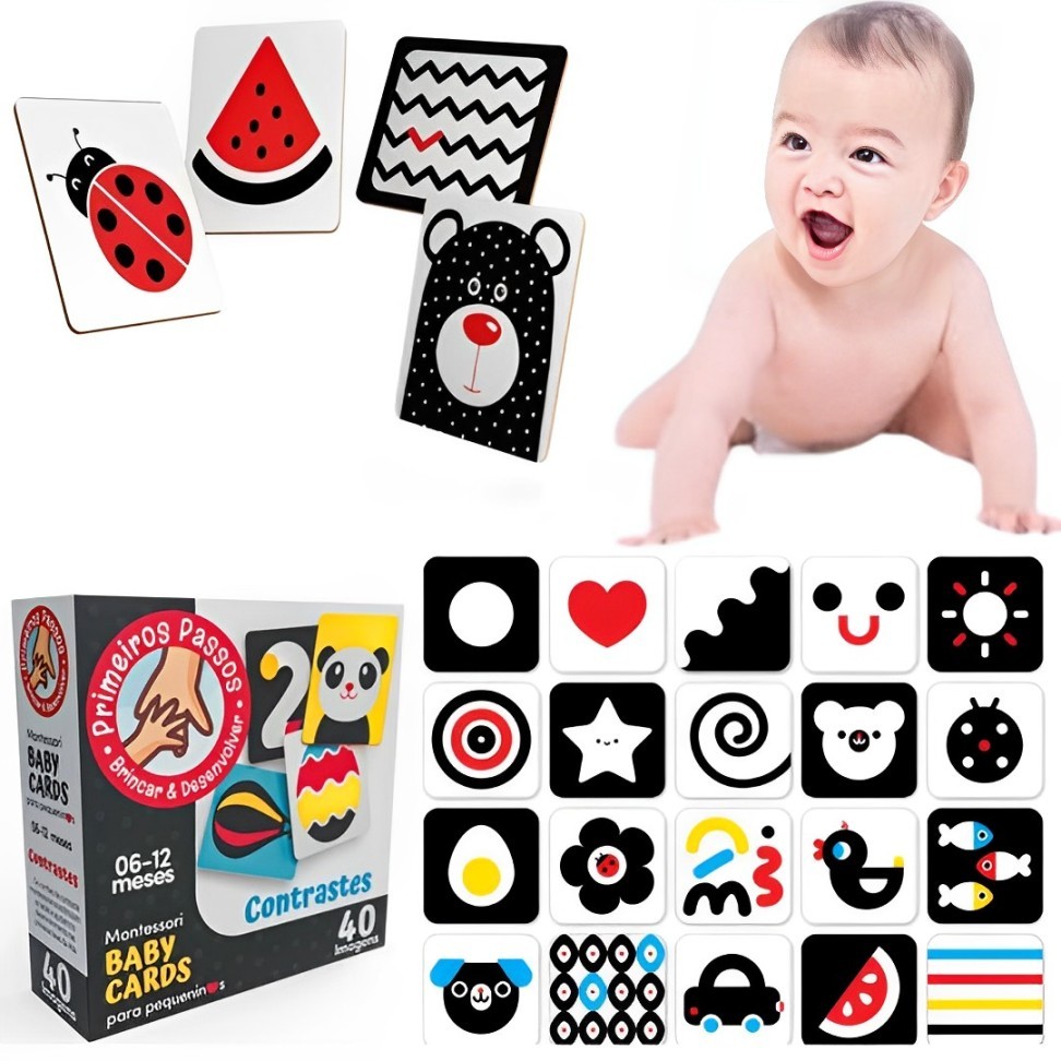 Cartão Estimulante Visual 0 a 12 Meses Para Bebê Cartão Colorido Preto e Branco