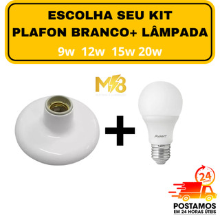 Plafon BRANCO ''tapa Buraco'' Bocal Cerâmico E27 Soquete, Lampada 9W, Lampada Led 12W, Lampada 15W
