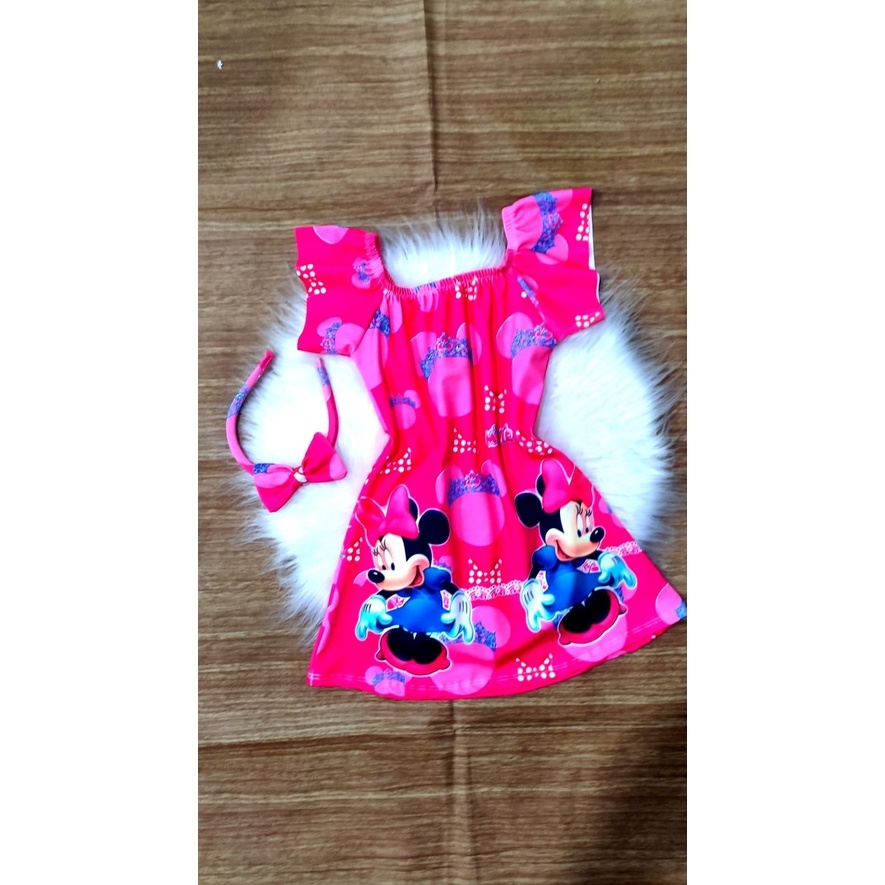 Vestido Infantil Luna Temático Minnie Rosa RF02 +TIARA