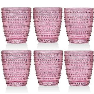 Jogo 6 Copos de Vidro Pérola Luxo 300ml Água Suco 4 cores