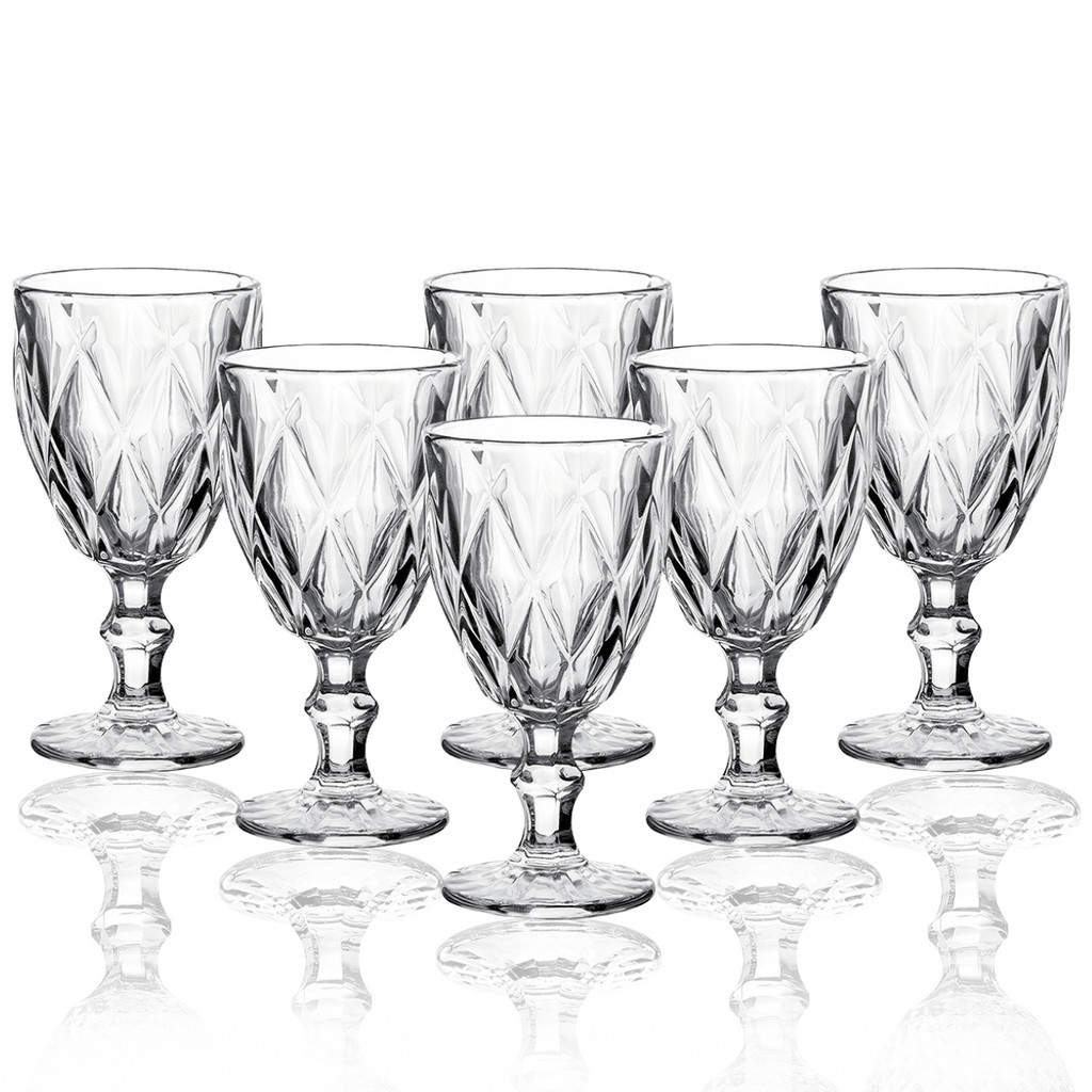 Jogo 6 Taças Vidro Diamond Bico Jaca Abacaxi Conjunto Taça Para Água Vinho Tinto Suco Diam...