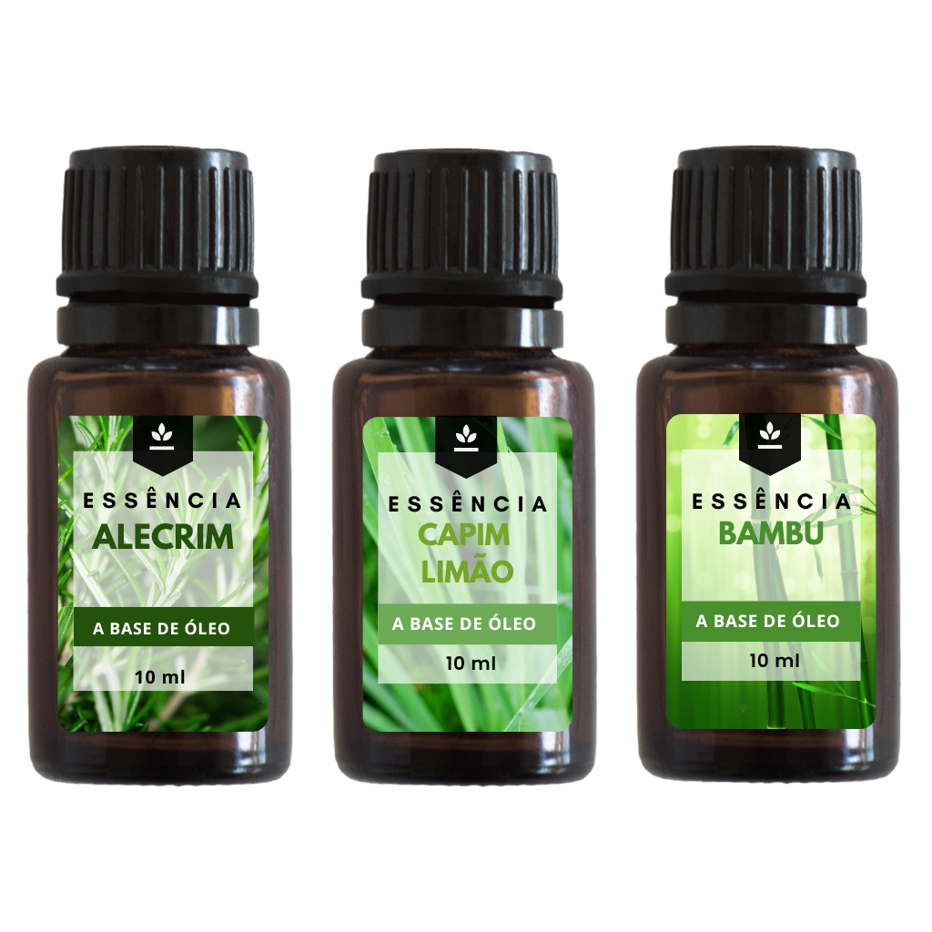 Essência Alecrim Capim Limão e Bamboo 10ml - Kit 03 Unidades a Base de Óleo Essência a base de óleo super concentrada