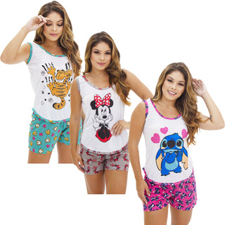KIT 3 BABY DOLL PLUS SIZE VANESSA CONJUNTO SHORT DOLL ESTAMPADO