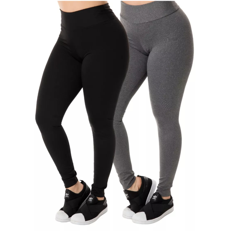 Kit 2 Calça Legging Feminina Preta e Cinza Moda Fitness