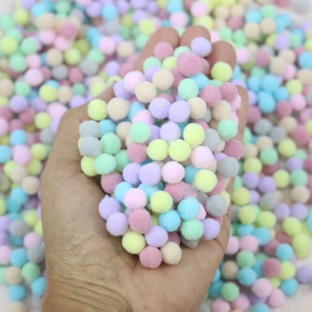 Pompom mini com 10 mm Tons Pastéis- 100 Unidades Colorido - Aplicação Artesanato, Papelaria, Lembrancinhas, Circo em Oferta na Shopee