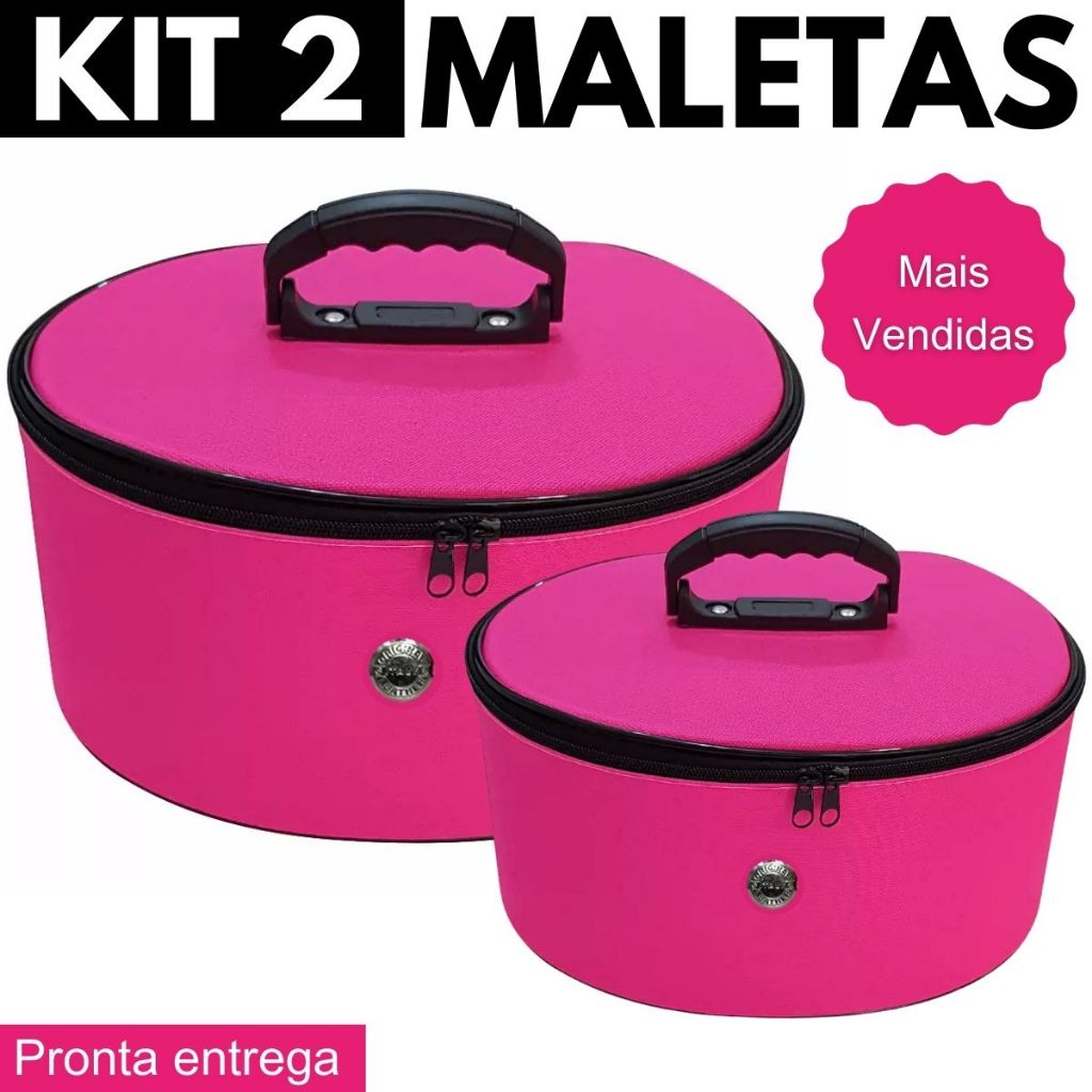 Kit 2 Maleta Nécessaires Frasqueiras Maquiagem Esmaltes Rosa Premium