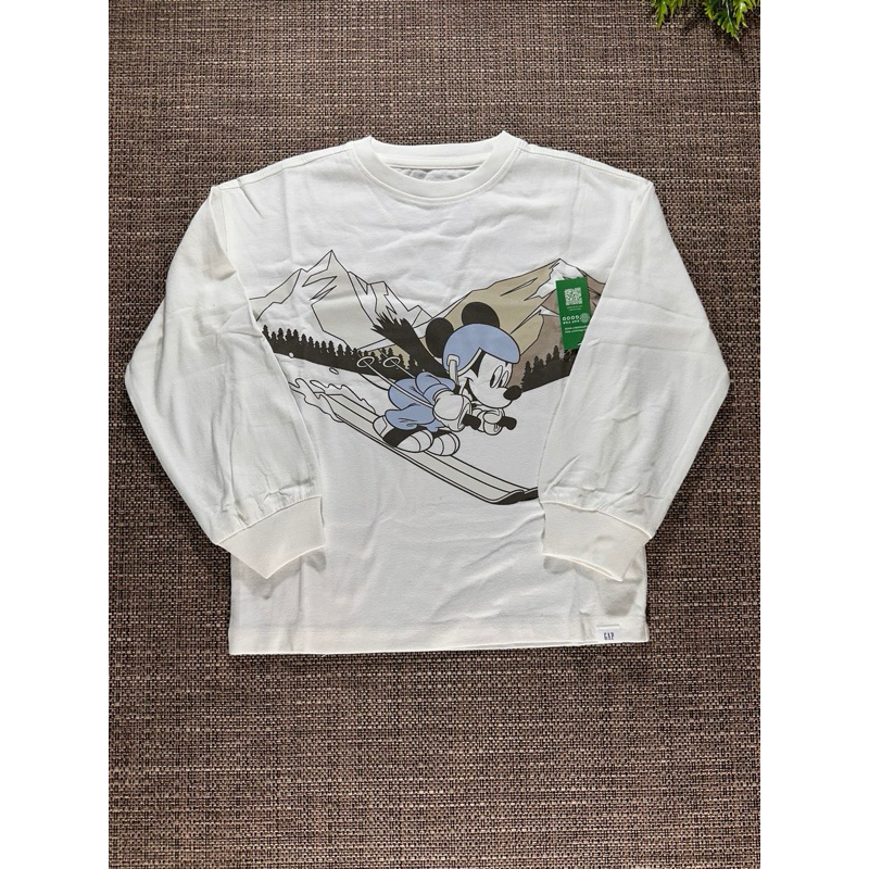 Camiseta Gap Mickey Manga Longa Menino 4T e 5T