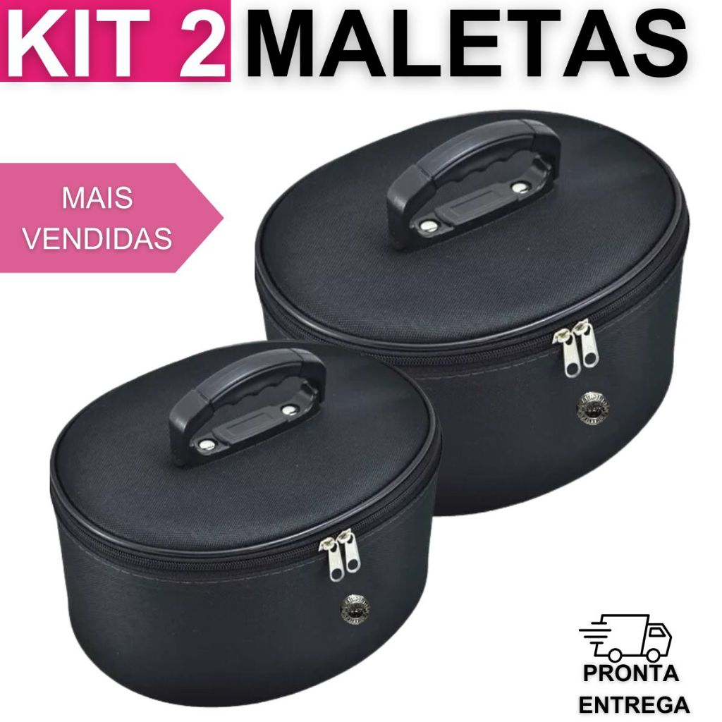 Kit Maleta 2 Nécessaires Frasqueiras Maquiagem Esmaltes Preto Fashion