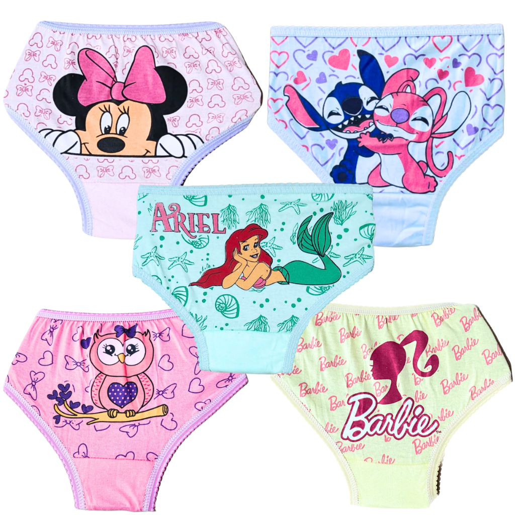 Kit 6 Calcinha Bebê Infantil Personagem Estampadas 100% Algodão Menina Veste de 1 a 9 Anos