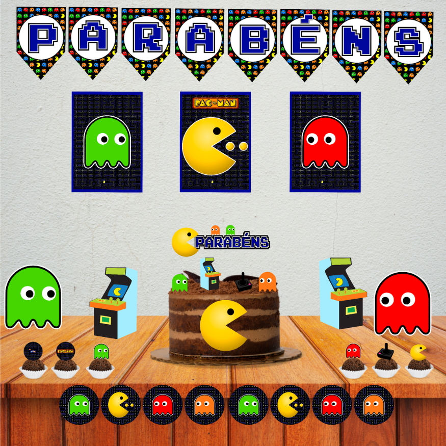 Kit Festa Pac Man Decoração Só um Bolinho Festa Em Casa