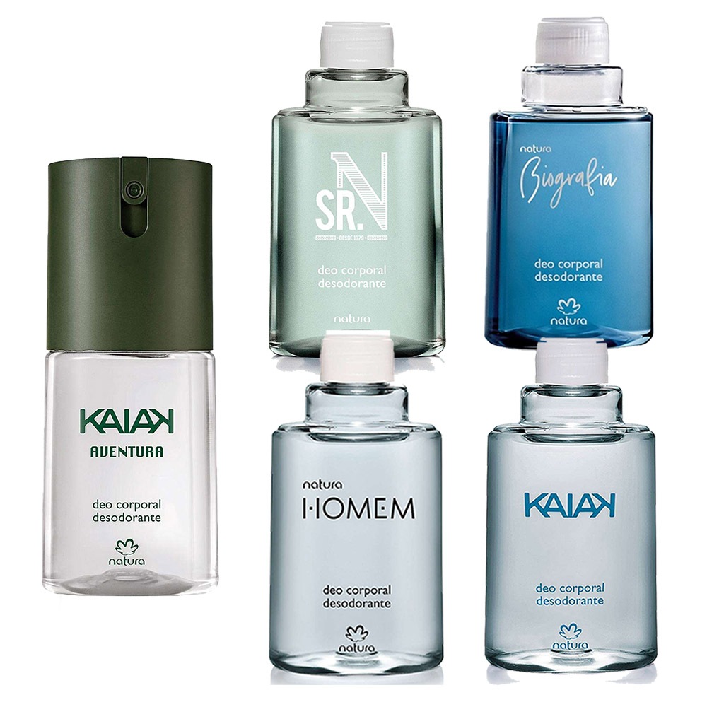 Kit Desodorante Deo Corporal Kaiak Aventura + Refil Biografia Sr. N Kaiak e Homem Masculino Natura 100ml