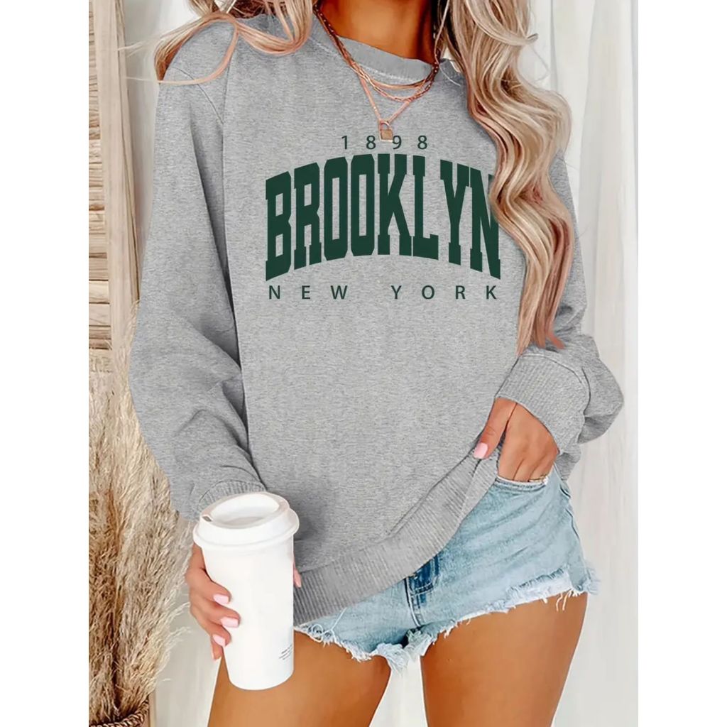 Moletom Careca 1898 Brooklyn Gola Redonda Casaco Feminino Masculino Flanelado Unissex