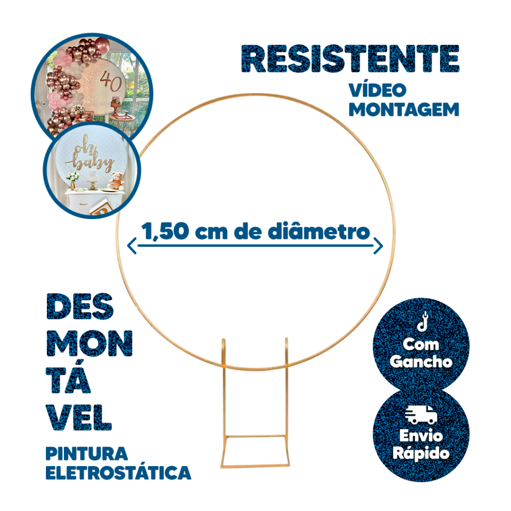Estrutura Para Painel Arco Redondo Ferro Desmontavel 1,50 Decoração De Festas e Eventos Arco Bexigas Regulavel em Oferta na Shopee