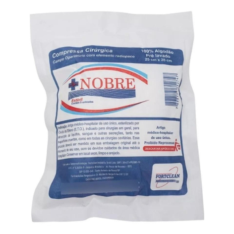 Fortclean compressa cirúrgica campo operatório estéril 25x28cm pacote 5 unidades