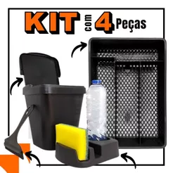 Kit Pia Porta Detergente/Rodo de Pia/Lixeira/Porta Talher Cozinha Multiuso