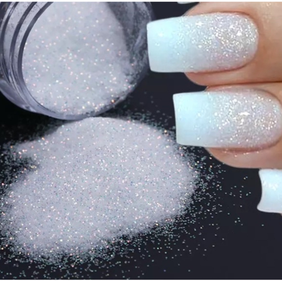Glitter Branco efeito açucar Ultra Fino para decoração potinho unhas e make 1g