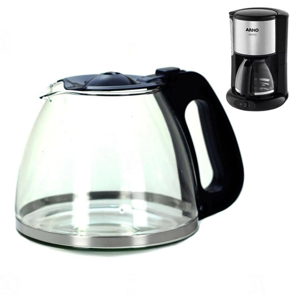Jarra Para Cafeteira de Vidro Tampa Preta Compatível com Arno Subito Inox 22 Cafés CM210551