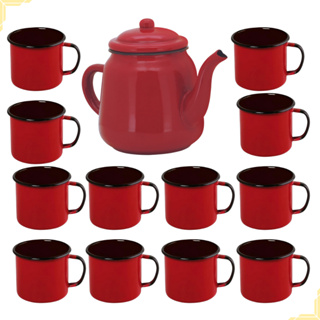 Bule Esmaltado Vermelho 1 Litro Café Chá + 12 Mini Xícaras Esmaltadas em Oferta na Shopee