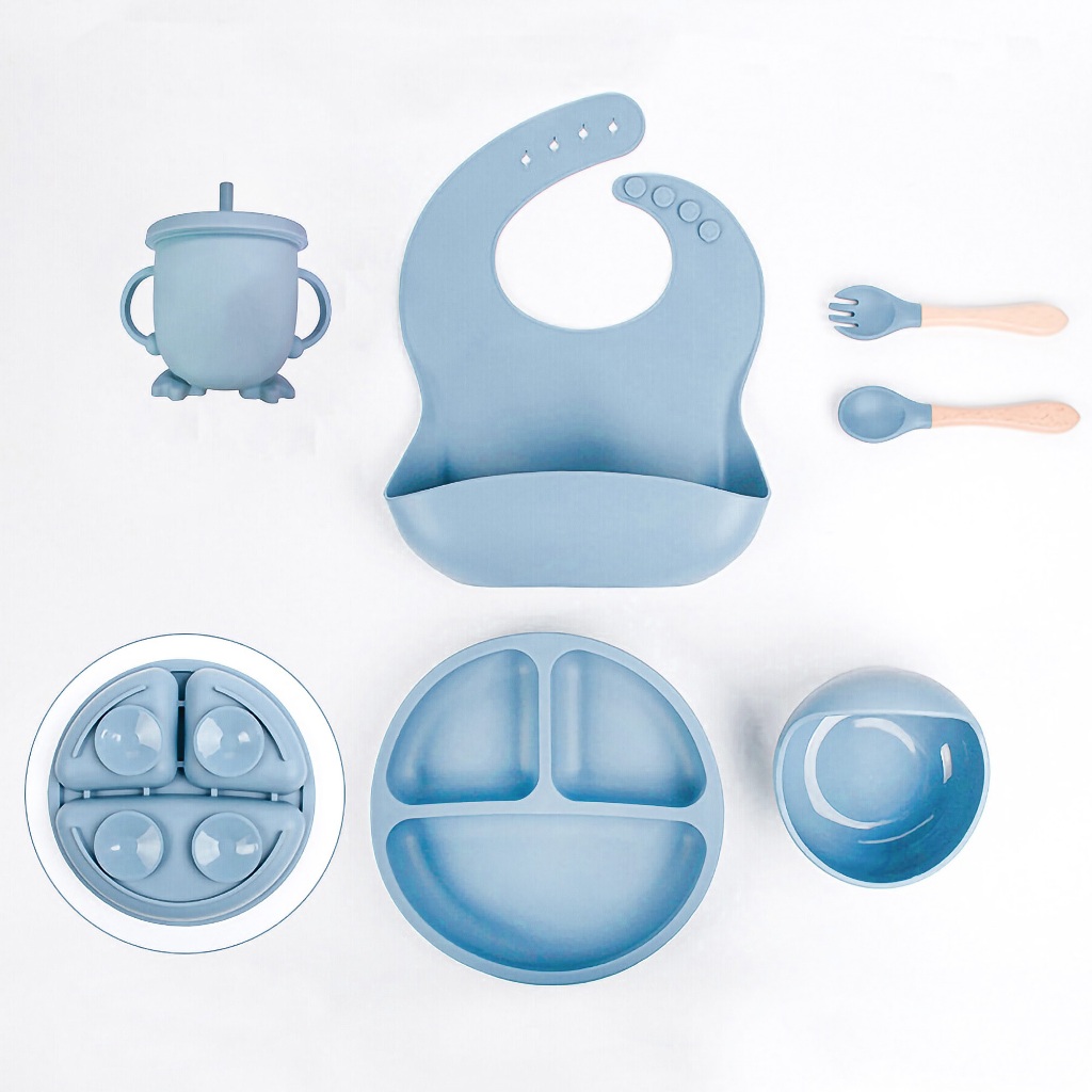 Kit Refeição Infantil De Silicone Com Talher Babador Tigela Copo - A787