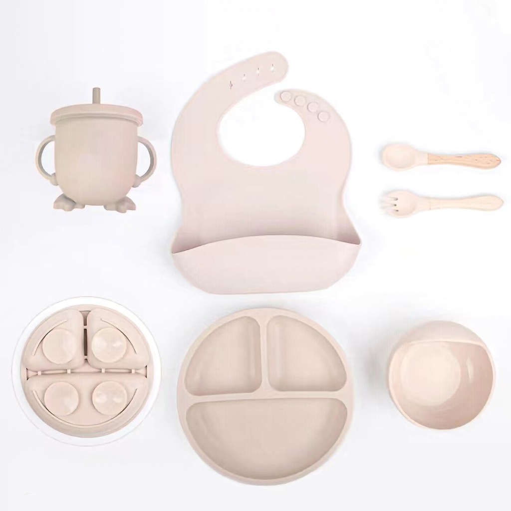 Kit Refeição Infantil De Silicone Com Talher Babador Tigela Copo - A787