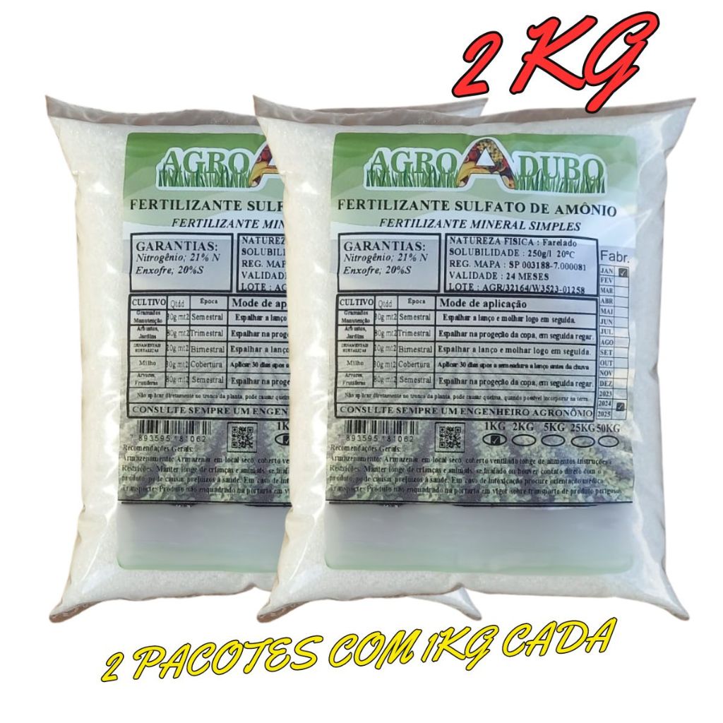 Fertilizante Sulfato De Amônio 2Kg Adubo 100% Soluvel em Oferta na Shopee