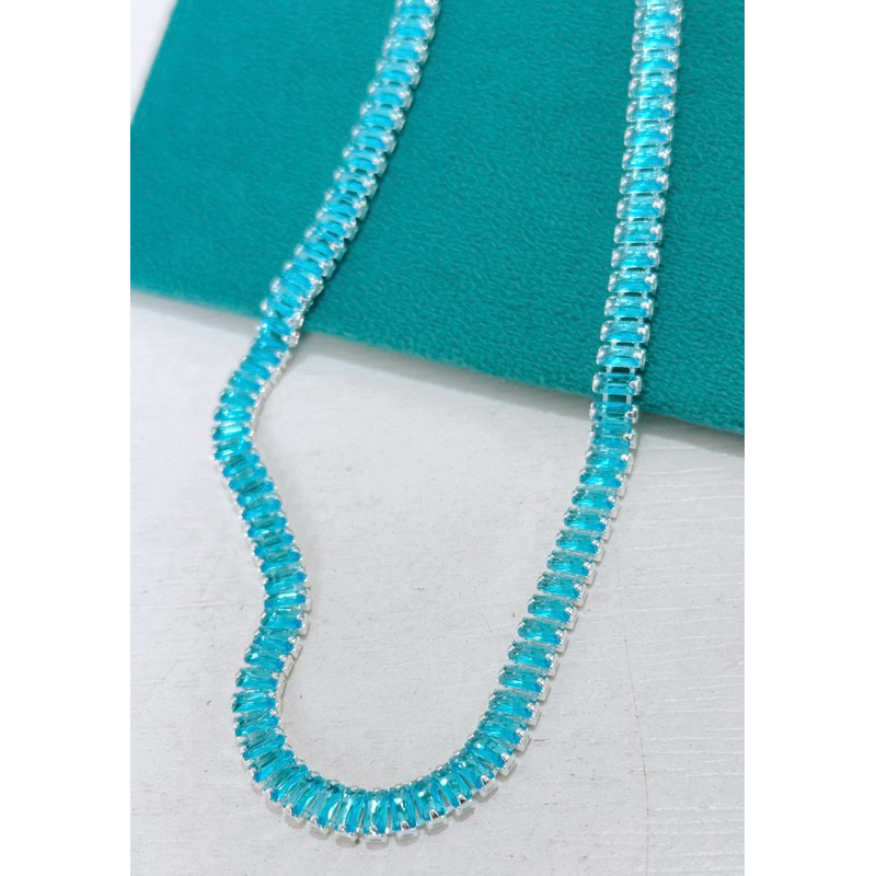 Choker zircônias baguete azul banhada à prata 925