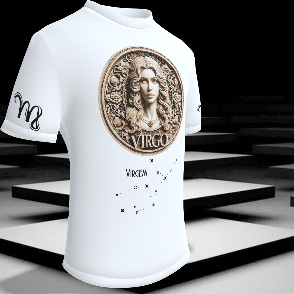 Imagem Camiseta Camisa Zodíaco Signo de Virgem 3D - Camisa Básica e Babylook / Constelação Virgem 3D