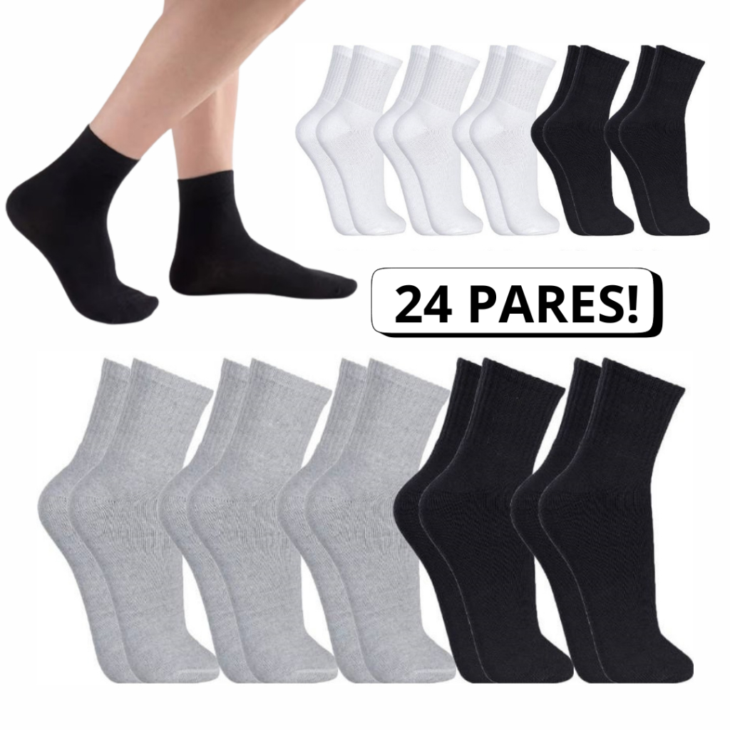 Kit 24 Pares Meia Cano Alto Esportiva Algodão Masculino Feminina Unissex Promoção