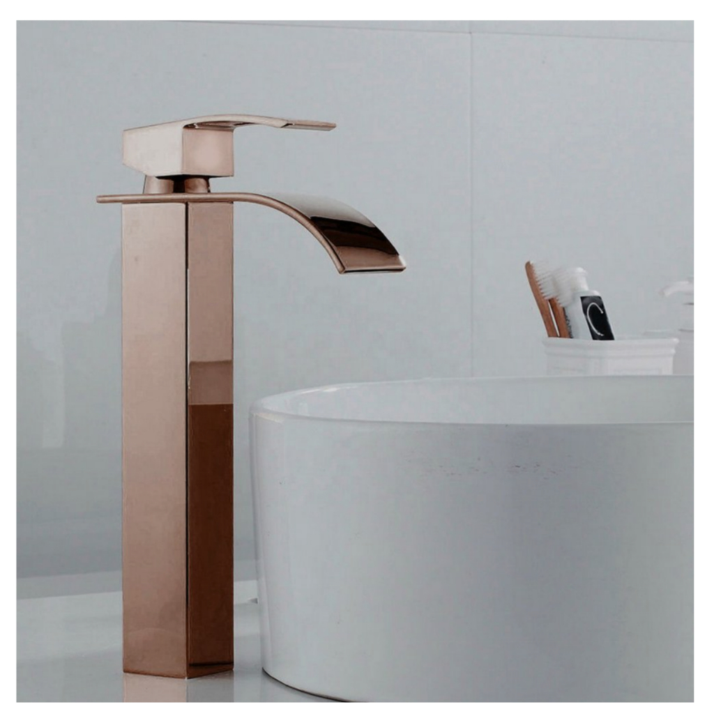 Torneira Monocomando De Banheiro Cascata Quadrada Cuba Pia Lavabo Misturador Bica Alta Rose Gold em Oferta na Shopee
