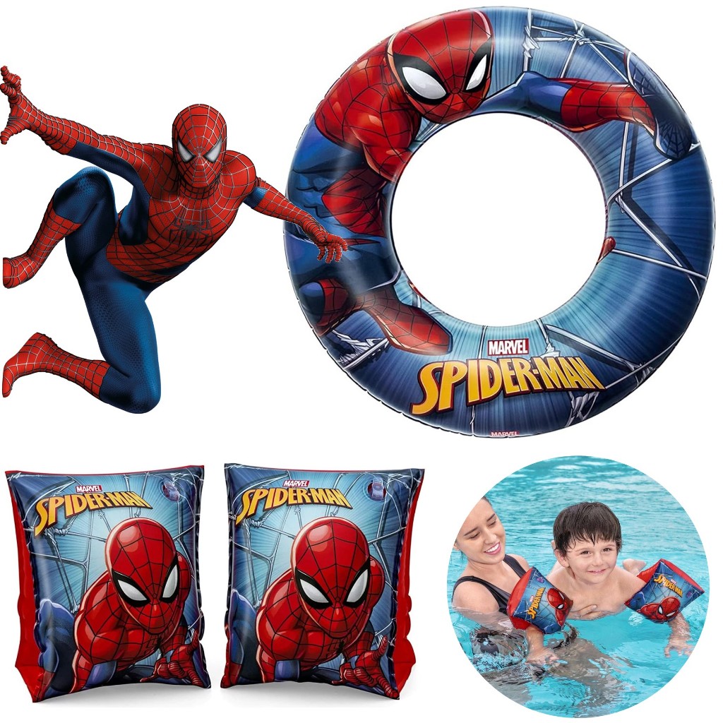Kit Boia Redonda Homem Aranha + Boia De Braço Infantil