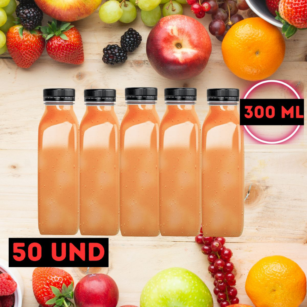 50 Garrafa Pet Plástica Cristal 300ml Tampa com Lacre Suco Bebida Caldo de Cana Chocolate Quente