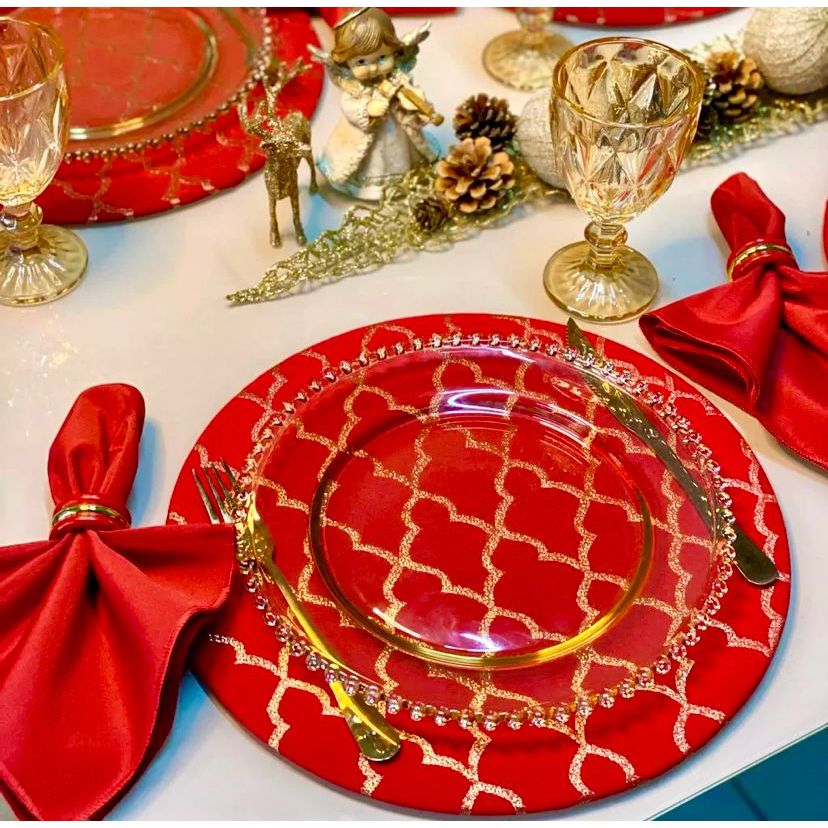 Kit 04 -08 -12 Peças Sousplat Natal Tricoline 100% Algodão Completo Decoração Mesa Natalina