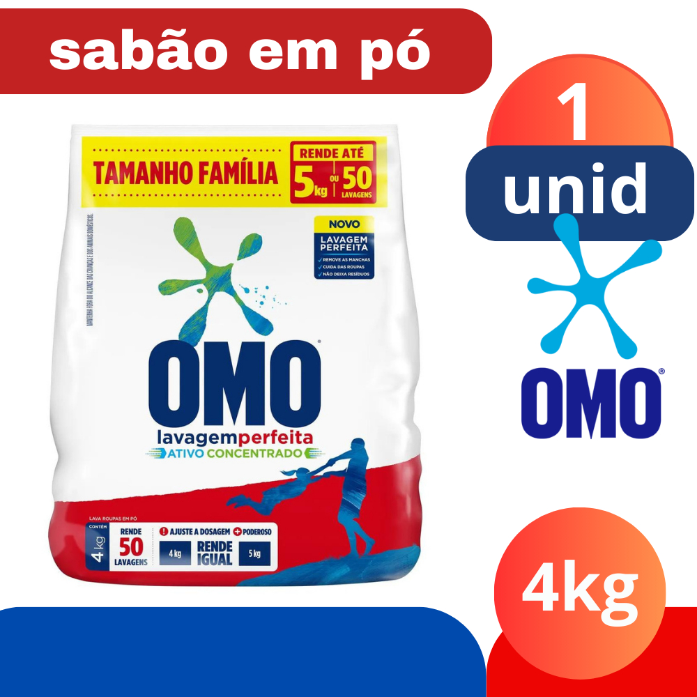 Sabão em Pó Lavagem Perfeita Tamanho Família Omo 4kg