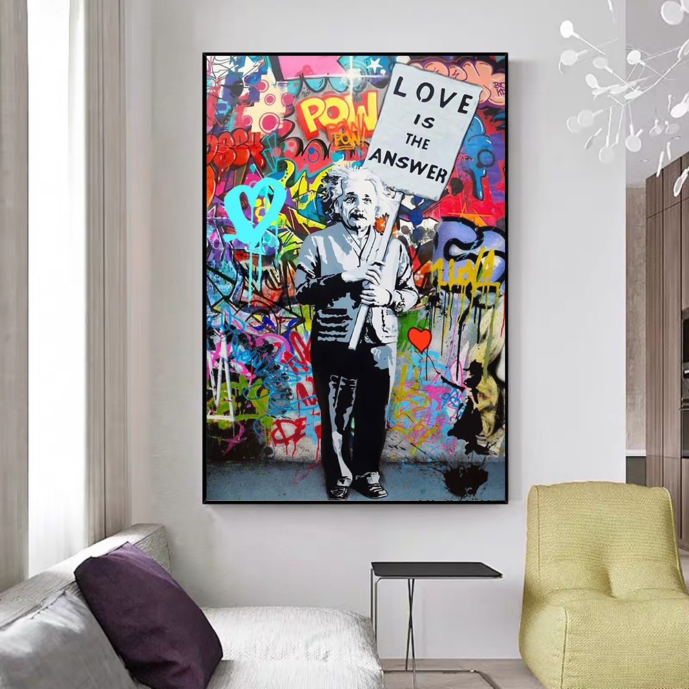 Quadro DecorativoQuadro Decorativo 1 Peça Frida Kahlo Colorido Abstrato Moderno Para Sala Quarto Grande 90cmx70cm 1 Peça O Amor É A Resposta Banksy Grafite Colorido Moderno Abstrato Einstein Pop Decoração Para Casa Sala Quarto Hall Grande 90cmx70cm