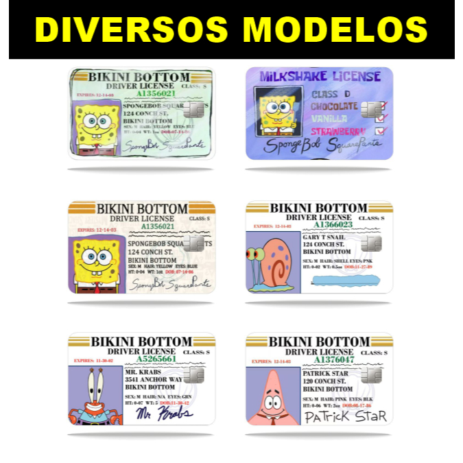 Película Adesiva Para Cartão De Crédito Driver License Bob Esponja Patrick