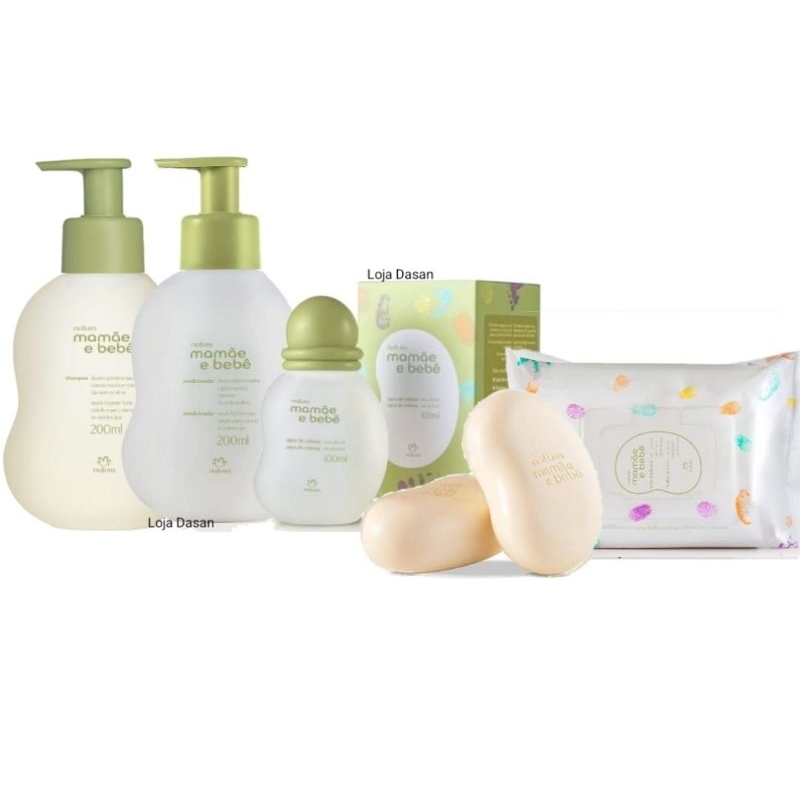 kit mamãe e bebê natura shampoo + condicionador + Colônia + Sabonetes e Lenços umedecidos