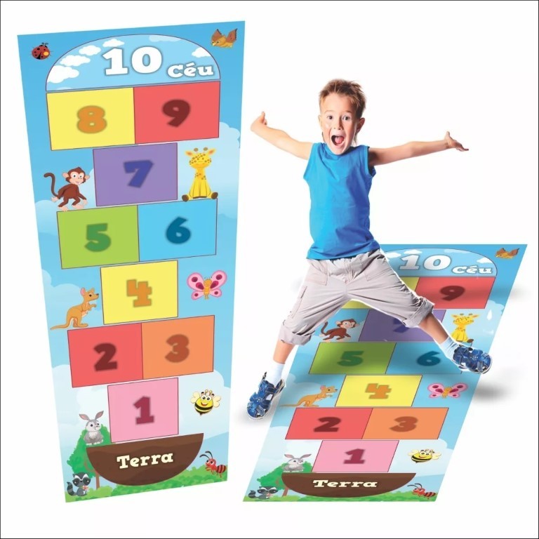 Tapete Amarelinha Infantil Em Lona, Zoológico, animais, Melhor Que Eva, Não Rasga, Jogo da Amarelinha Jogo pedagógico Brinquedo para presente de aniversário, dia das crianças e natal, para menino ou menina. 2 e 3 anos, 4 e 5 anos, 6 e 7 anos,  8 e 9 anos