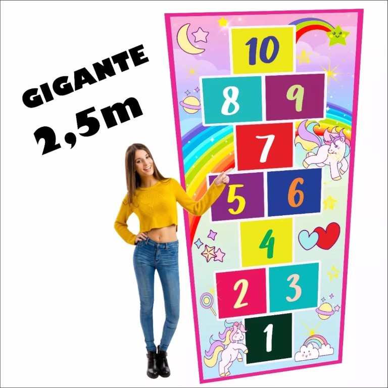 Tapete Amarelinha Infantil Grande Em Lona Tema Unicórnio, Melhor Que Eva, Não Rasga, Jogo da Amarelinha Jogo pedagógico Brinquedo para presente de aniversário, dia das crianças e natal, p/ menina. 2 e 3 anos, 4 e 5 anos, 6 e 7 anos,  8 e 9 anos