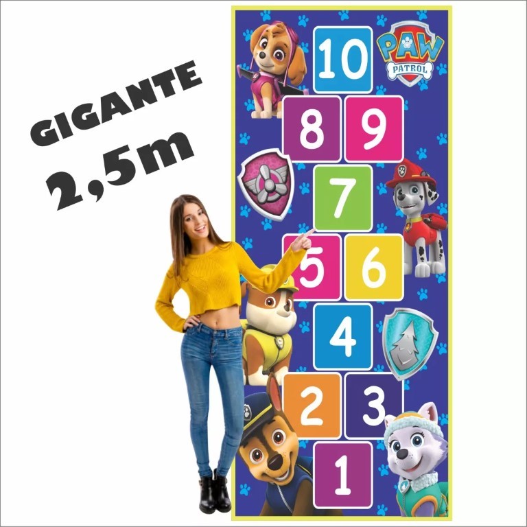 Tapete Amarelinha Infantil Grande Em Tema Lona Patrulha Canina, Melhor Que Eva, Não Rasga, Jogo da Amarelinha Jogo pedagógico Brinquedo para presente de aniversário, dia das crianças e natal, p/ menino azul. 2 e 3 anos, 4 e 5 anos, 6 e 7 anos,  8 e 9 anos