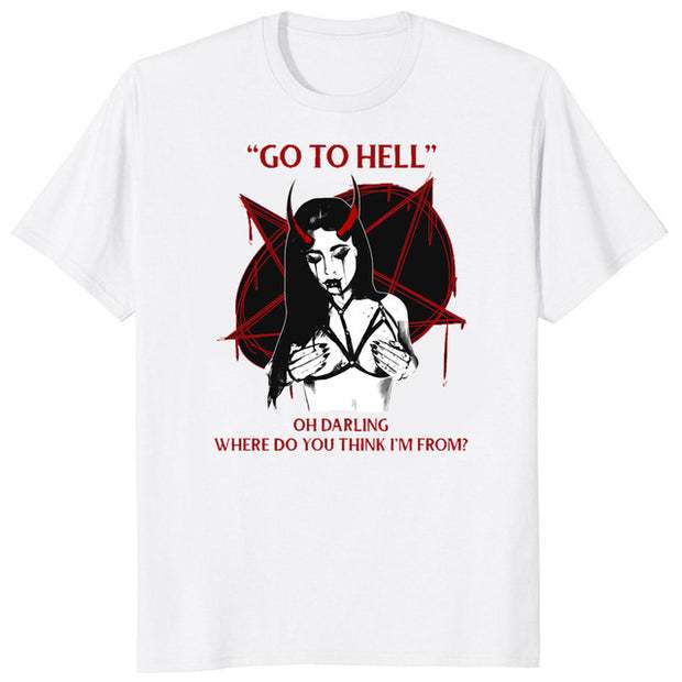 Camisa Premium Feminina Gótica Vá Para O Inferno Blusa Dark Go To Hell