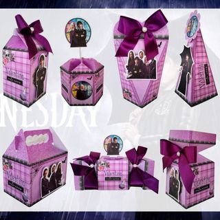 PEGUE E MONTE - Kit Festa Personalizado Wandinha Personagens Lembrancinhas Caixinhas para festa