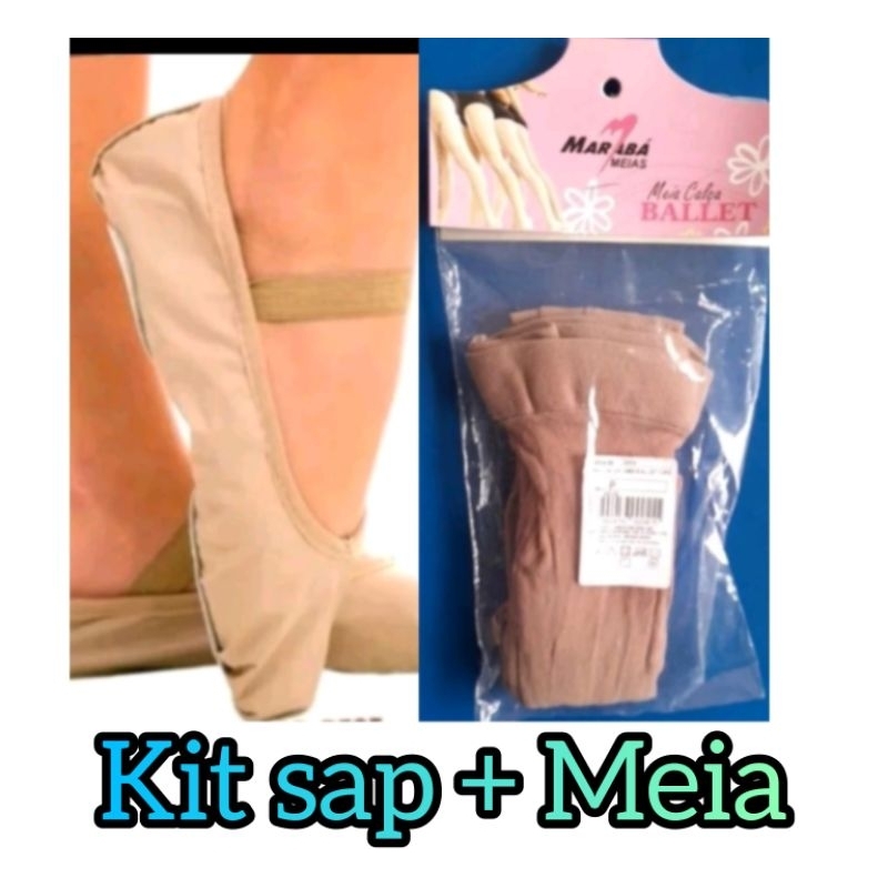 kit, 01 SAPATILHA KORINO SOLA INTEIRA +1 MEIA CALÇA FIO 40 BALLET COR  BEGE, INFANTIL ,ADULTO ( MARCA STELARISS E MARABÁ