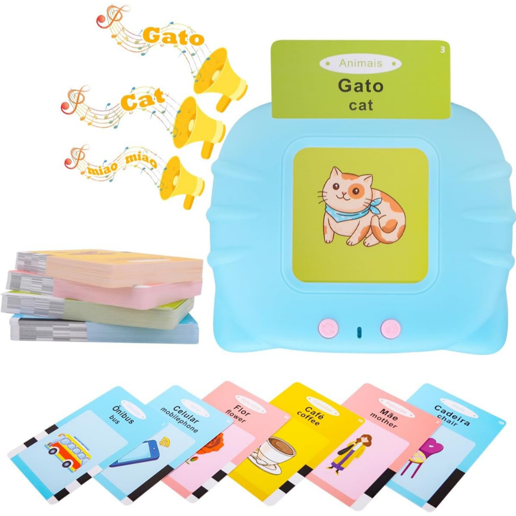 Brastoy Brinquedo Educativo Infantil Montessori Leitor de Cartões Flash em Português e Inglês 112 Cartões 224 Palavras em Oferta na Shopee
