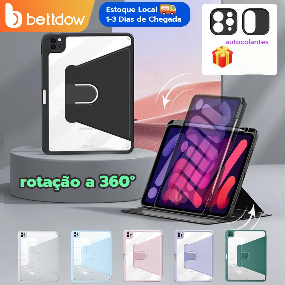 BETTDOW capa para ipad rotação 360 com porta-lápis  iPad pro 11 Capa Air 4/5 para iPad 10.2 Gen 10 2022-10.9 /12.9