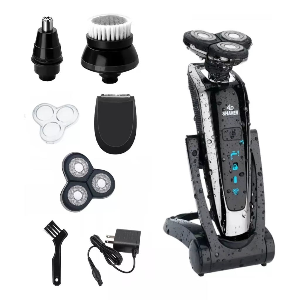 Barbeador elétrico para homens, BestMal 4 em 1 barbeadores elétricos úmidos/secos para homens, barbeador elétrico recarregável à prova d'água para homens com aparador de nariz, aparador de pelos de costeletas e escova de limpeza facial