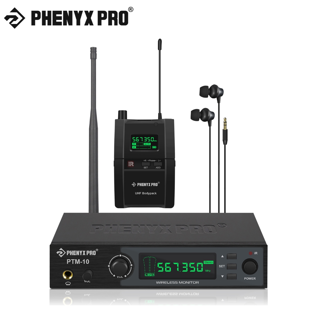 Phenyx Pro PTM-10 Sistema De Controle Sem Fio Estéreo In-ear Palco Retorno Corpo Receptor Sistema IEM 900mhz/500mhz