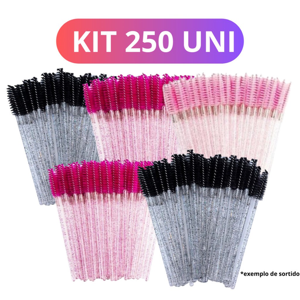 Kit 250 Escovinhas De Cílios Sobrancelha Glitter Extensão e Alongamento Descartável